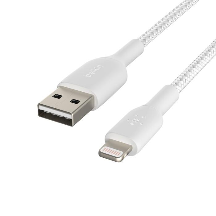 Belkin BoostCharge geflochtenes 3 m Lightning/USB-A Kabel, weiß Belkin BoostCharge geflochtenes 3 m Lightning/USB-A Kabel, weiß